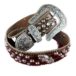 Justin Women’s M Western Rhinestone Stud Cowboy Cowgirl Belt Crocodile Embossed